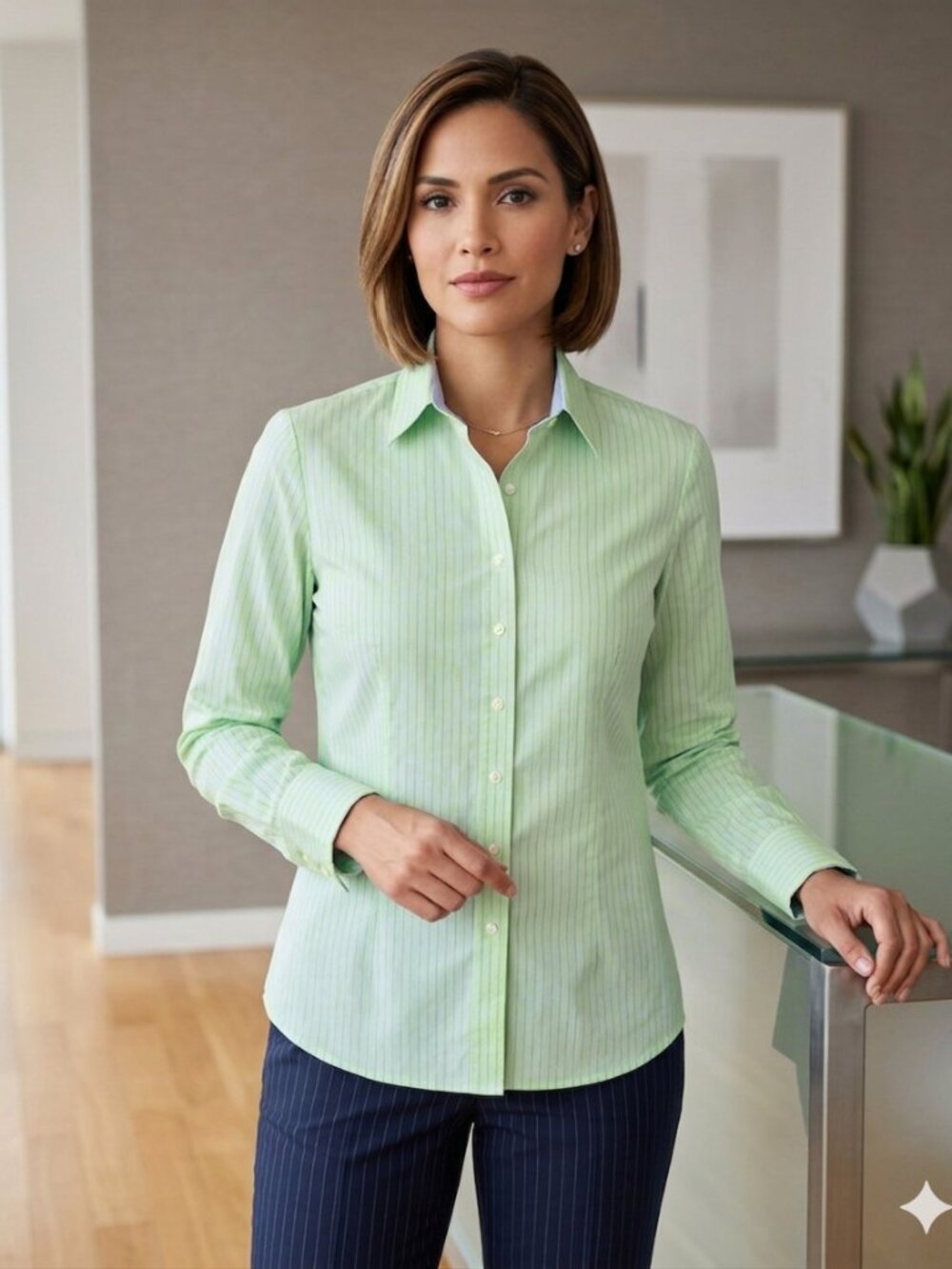 Façonnable green pinstripe tailored button-down shirt
